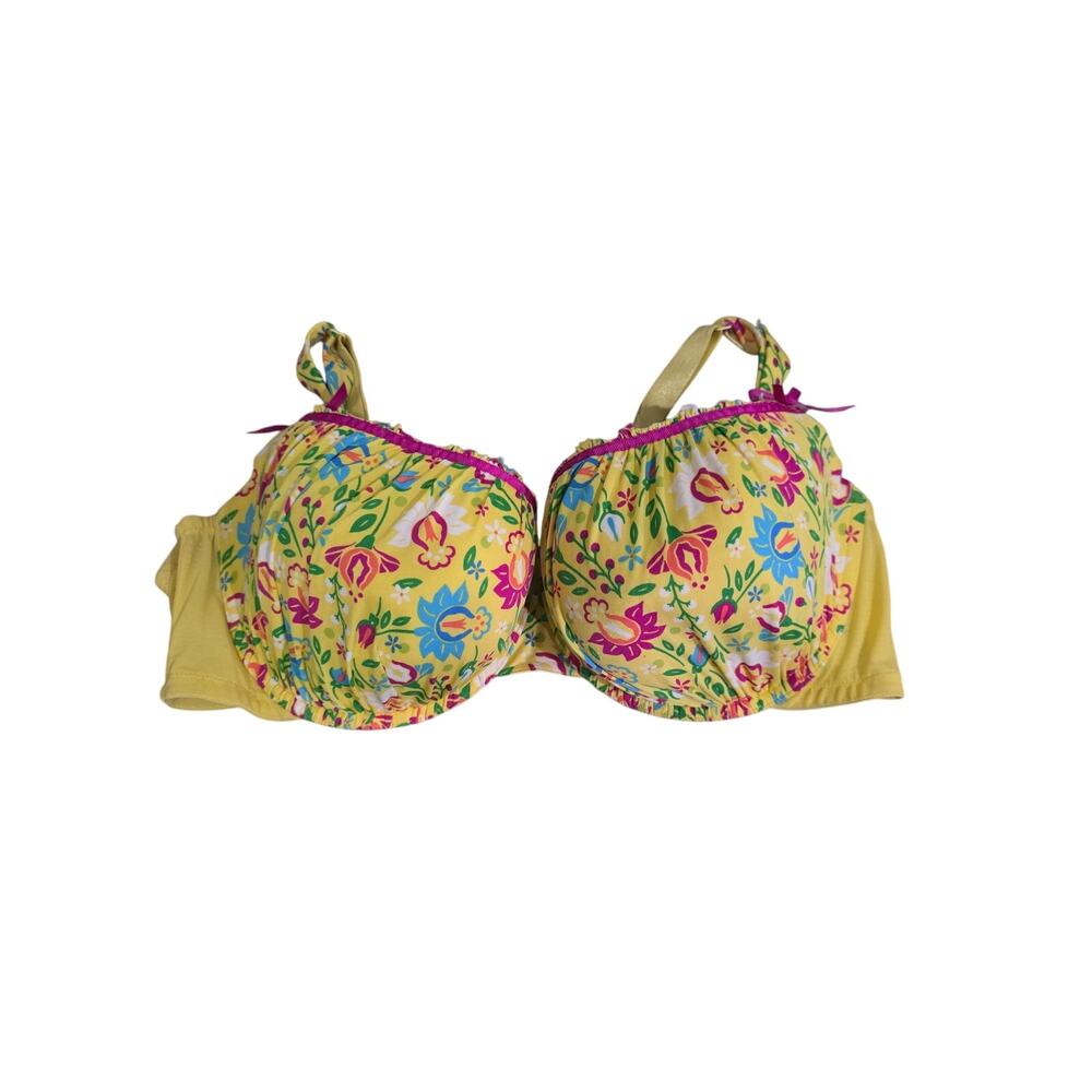 Cacique Padded‎ Underwired Bra 44DD Womens Plus Size Yellow Floral Adjustable